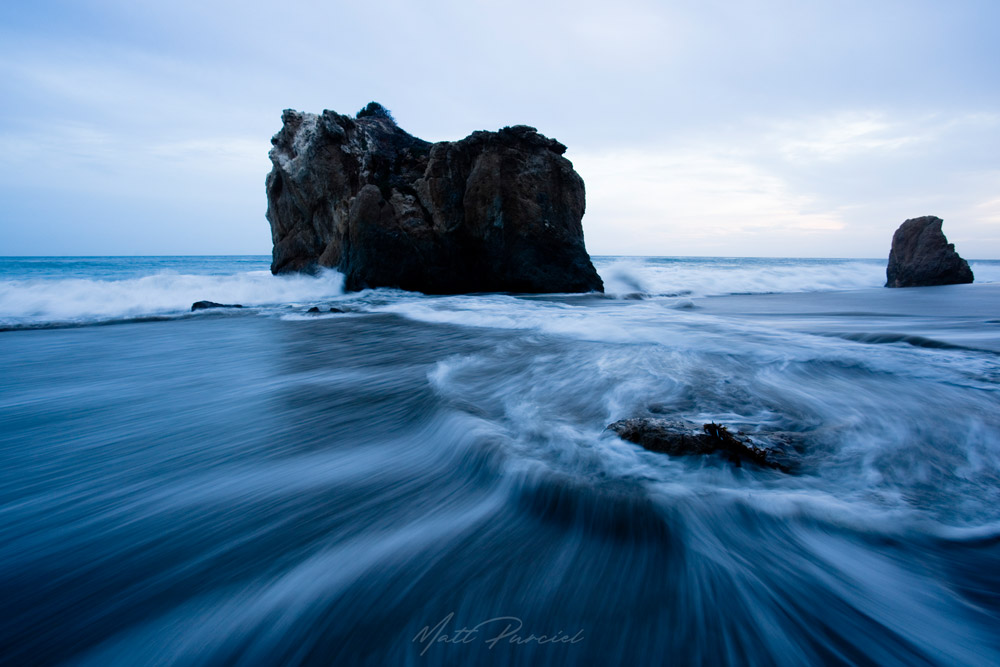 El Matador State Beach � High surf against cliffs at sunrise