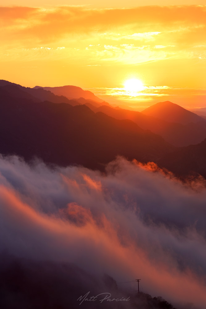 Santa Monica Mountains Sunset � Fog layers illuminated by setting sun